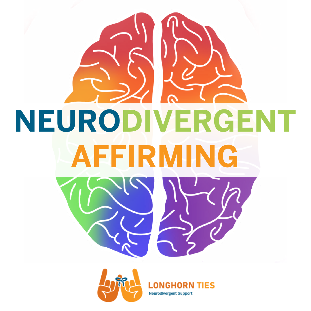 NDatUT brain logo with Neurodivergent affirming on it