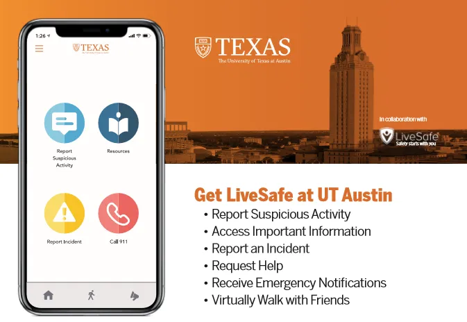 Flyer for the UTPD Live Safe app