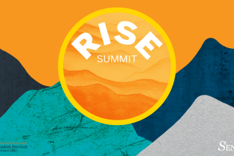 Rise Summit logo on mountain background