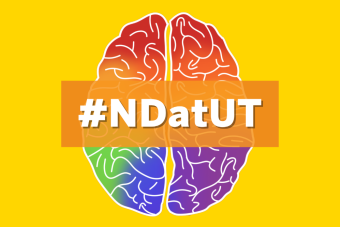Rainbow Brain Logo with #NDatUT Text Written Across It